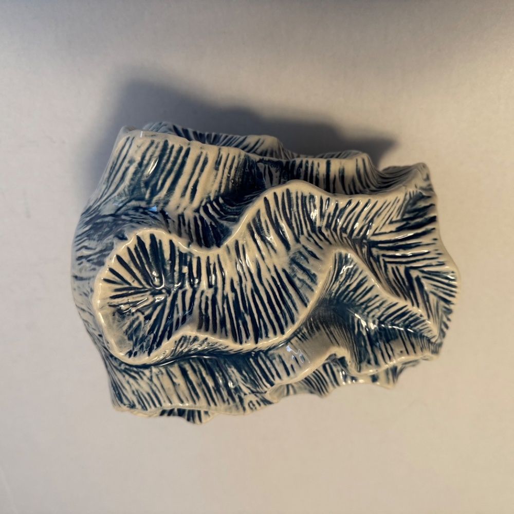 NWT Blue/white Stoneware Organic Shaped Vase - Picture 2 of 5